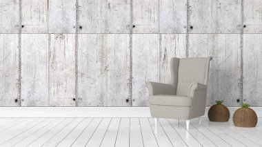 Modern parlak iç. 3D render