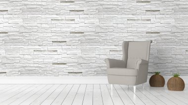 Modern parlak iç. 3D render