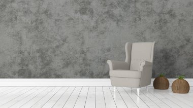 Modern parlak iç. 3D render