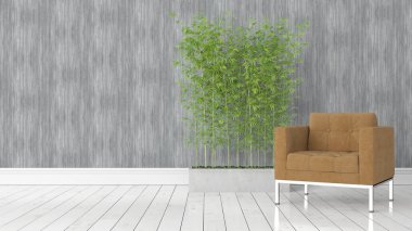 Modern parlak iç. 3D render