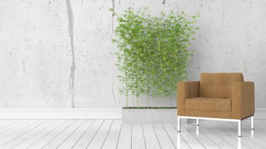 Modern parlak iç. 3D render