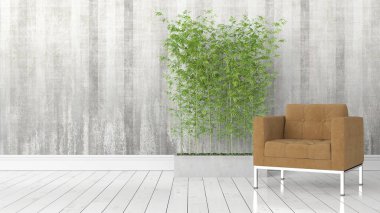 Modern parlak iç. 3D render