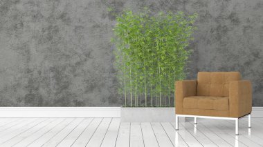 Modern parlak iç. 3D render