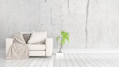 Modern parlak iç. 3D render