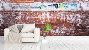 Modern parlak iç. 3D render