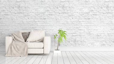 Modern parlak iç. 3D render