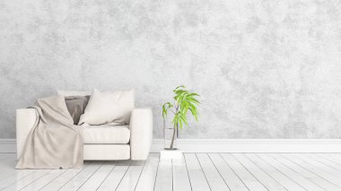 Modern parlak iç. 3D render