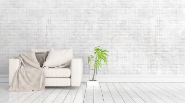 Modern parlak iç. 3D render