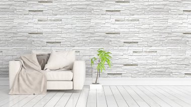 Modern parlak iç. 3D render