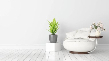 Modern parlak iç. 3D render