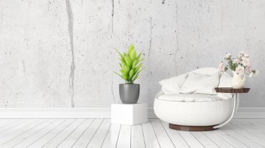 Modern parlak iç. 3D render