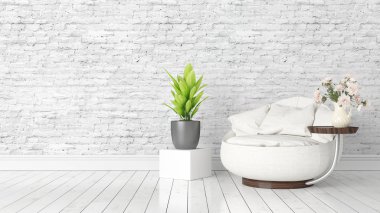 Modern parlak iç. 3D render