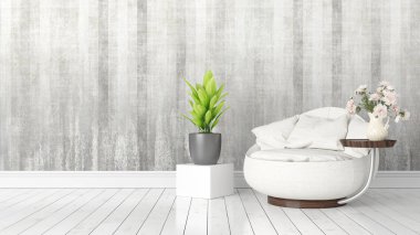 Modern parlak iç. 3D render