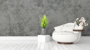 Modern parlak iç. 3D render