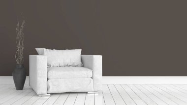 Modern parlak iç. 3D render