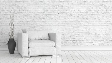 Modern parlak iç. 3D render