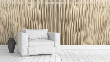 Modern parlak iç. 3D render