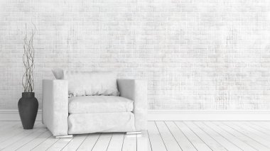 Modern parlak iç. 3D render