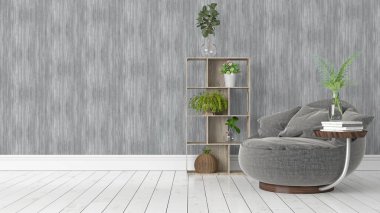 Modern parlak iç. 3D render