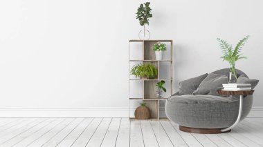 Modern parlak iç. 3D render