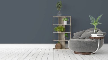 Modern parlak iç. 3D render