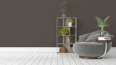 Modern parlak iç. 3D render