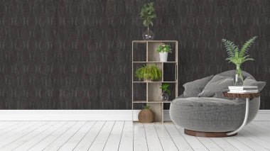 Modern parlak iç. 3D render