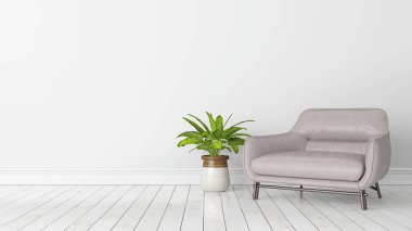 Modern parlak iç. 3D render