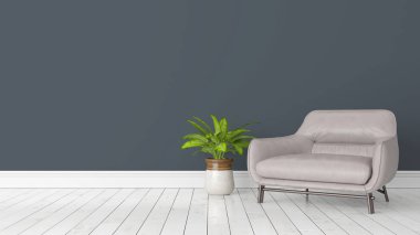 Modern parlak iç. 3D render