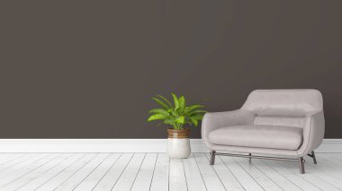 Modern parlak iç. 3D render