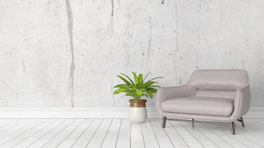 Modern parlak iç. 3D render