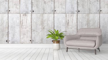 Modern parlak iç. 3D render