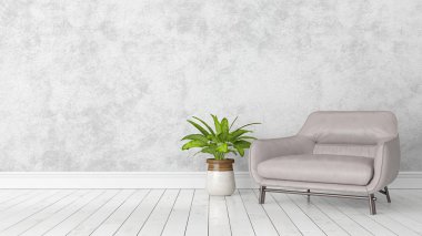 Modern parlak iç. 3D render