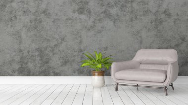 Modern parlak iç. 3D render