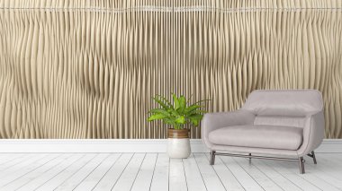 Modern parlak iç. 3D render