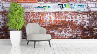 Modern parlak iç. 3D render