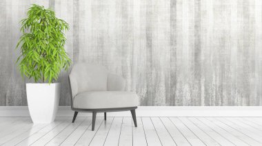 Modern parlak iç. 3D render