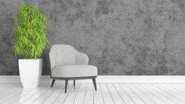 Modern parlak iç. 3D render