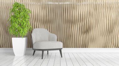 Modern parlak iç. 3D render