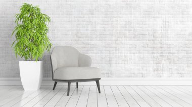 Modern parlak iç. 3D render