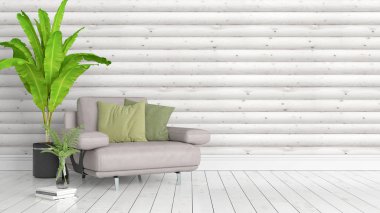 Modern parlak iç. 3D render