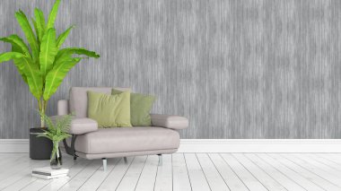 Modern parlak iç. 3D render