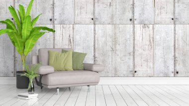 Modern parlak iç. 3D render