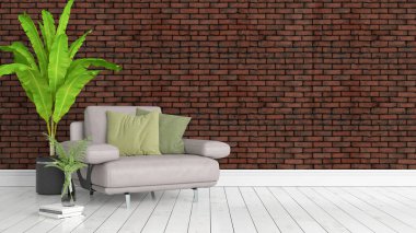 Modern parlak iç. 3D render