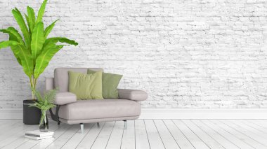 Modern parlak iç. 3D render