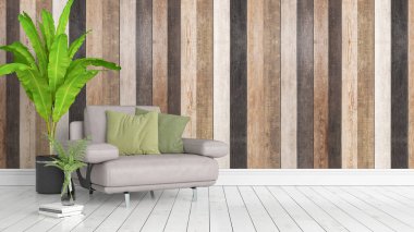 Modern parlak iç. 3D render