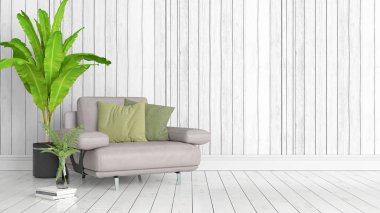 Modern parlak iç. 3D render