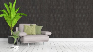 Modern parlak iç. 3D render