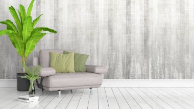 Modern parlak iç. 3D render