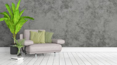 Modern parlak iç. 3D render